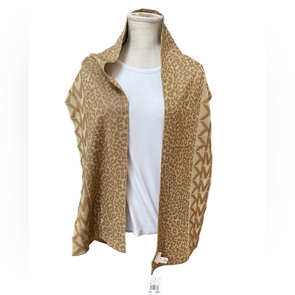 Michael Kors Womens Metallic Gold MK Monogram Print Scarf NWT - Picture 3 of 9